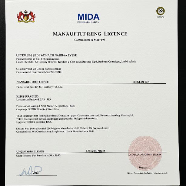 Manufacturing Licence (MIDA)